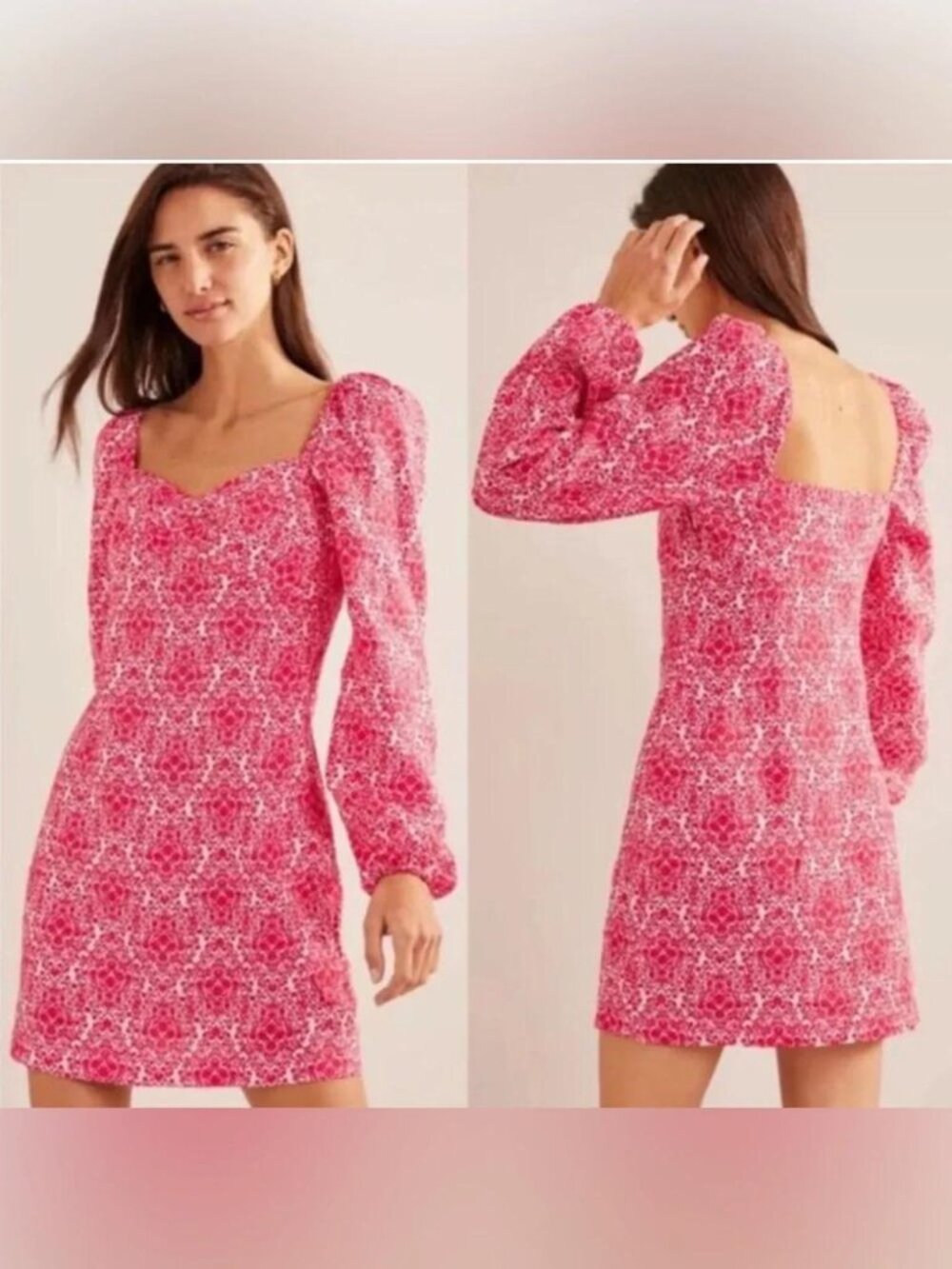 Boden Pink Floral Linen Sweetheart neckline Dress Size 16-18L NEW WITH TAGS